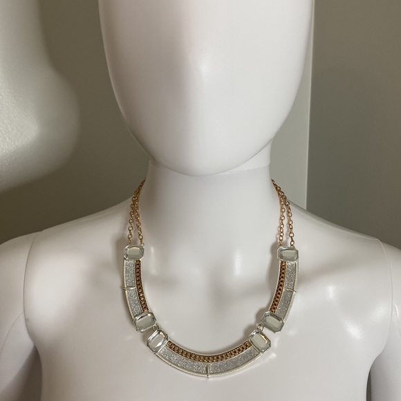 Silver and Gold Double Chain Plate Necklace - Picture 1 of 6